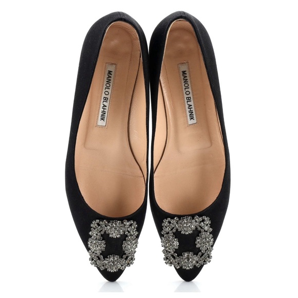 Manolo Blahnik Hangisi Crystal-Buckle Satin Flat in great preowned conditions - Picture 2 of 4